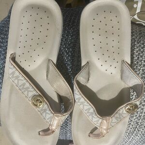 MICHAEL Michael Kors Beige Sandals with Gold Accents
